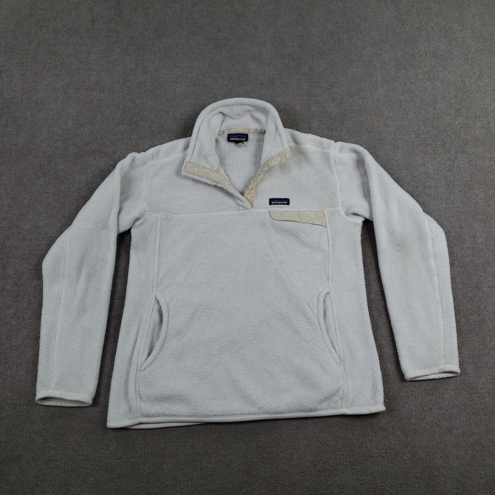 Patagonia Snap-T Jacket Womens XL White Fleece Pockets Mock Neck Hiking Casual